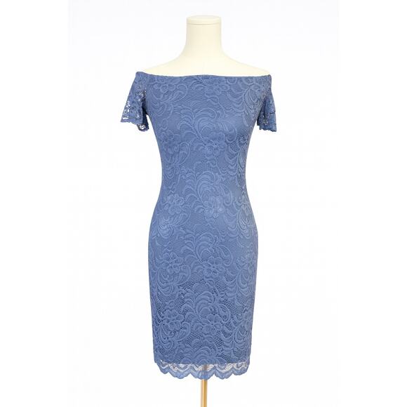 Ambiance Dresses & Skirts - Ambiance Medium Blue Lace Off the Shoulder Flutter Sleeve Midi dress size